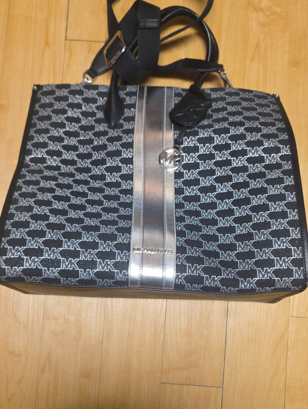 Michael Kors Black and Silver Signature MK Tote